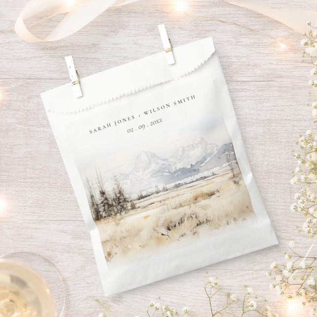 Jackson Hole Wyoming Watercolor Landscape Wedding Favour Bags (Clipped)