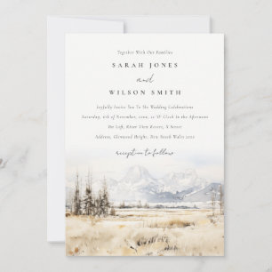 Jackson Hole Wyoming Watercolor Landscape Wedding Invitation