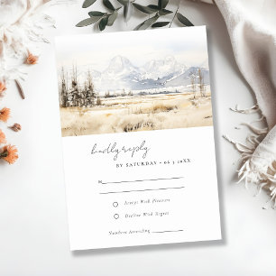 Jackson Hole Wyoming Watercolor Landscape Wedding RSVP Card