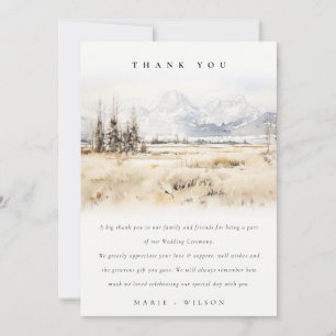 Jackson Hole Wyoming Watercolor Landscape Wedding Thank You Card