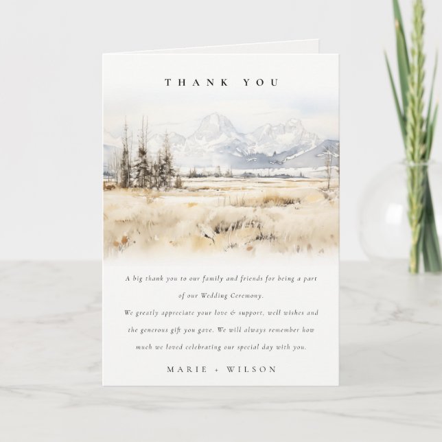 Jackson Hole Wyoming Watercolor Landscape Wedding Thank You Card (Front)