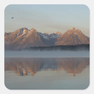 Jackson Lake Dam Reflection in Grand Teton Park Square Sticker