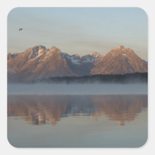 Jackson Lake Dam Reflection in Grand Teton Park Square Sticker