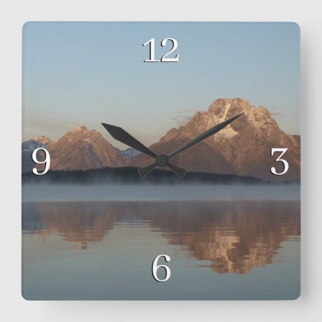 Jackson Lake Dam Reflection in Grand Teton Park Square Wall Clock (Front)