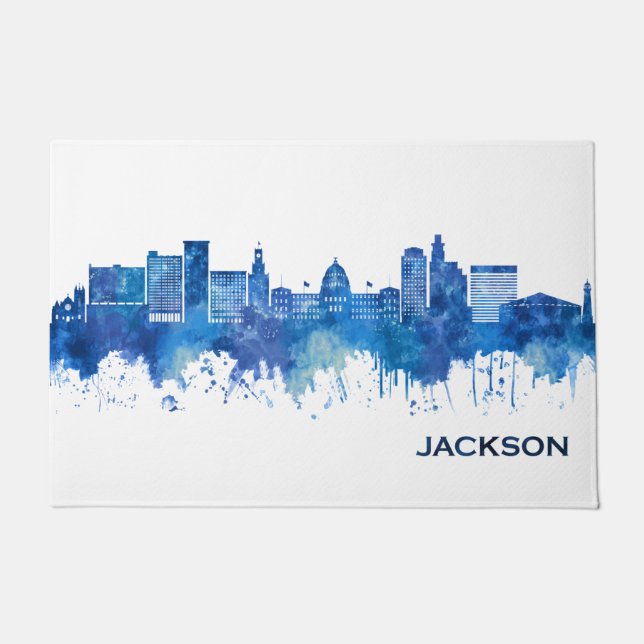 Jackson Mississippi Skyline Blue Doormat (Front)