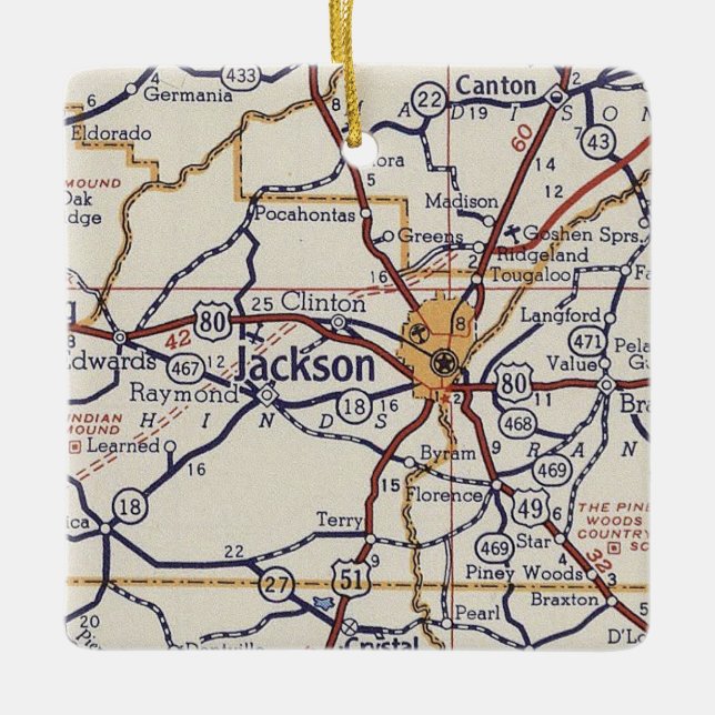 Jackson MS Vintage Map Ceramic Ornament (Front)