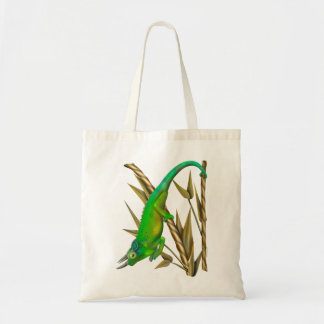 Jackson’s chameleon hanging out in the bamboo tote bag