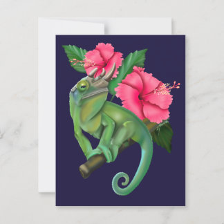 Jackson’s Chameleon with Hibiscus Postcard