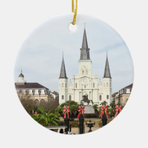 Jackson Square, Cathedral of Saint Louis At Xmas C Ceramic Tree Decoration