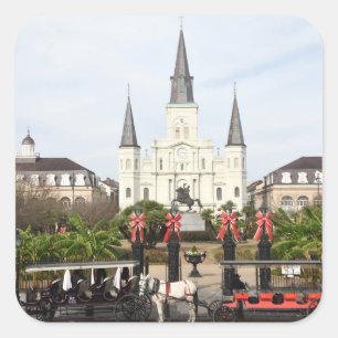 Jackson Square, Saint Louis Cathedral At Xmas Square Sticker