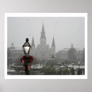 Jackson Square, St Louis Cathedral in the Snow Poster