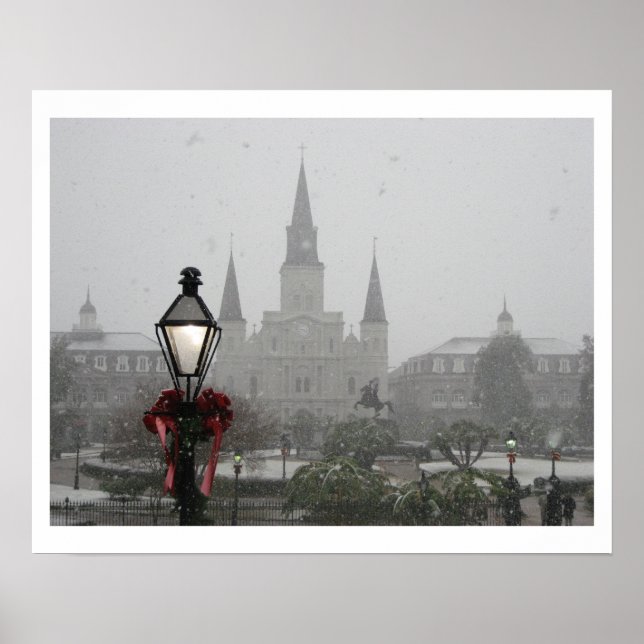 Jackson Square, St Louis Cathedral in the Snow Poster (Front)