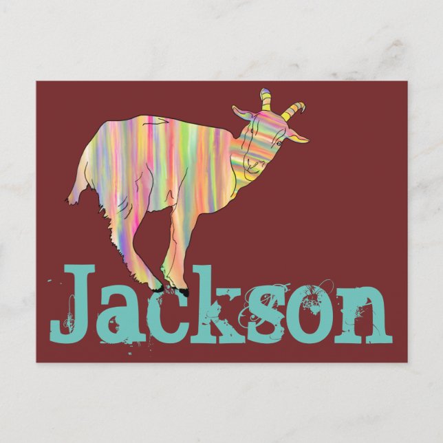 Jackson Stripy Goat Colourful Funky Animal Art Postcard (Front)