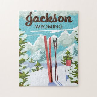 Jackson Wyoming ski poster Jigsaw Puzzle