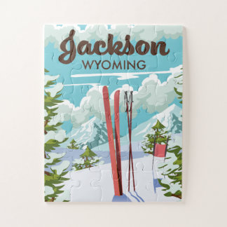 Jackson Wyoming ski poster Jigsaw Puzzle