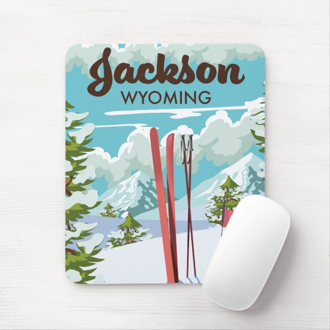 Jackson Wyoming ski poster Mouse Mat (With Mouse)