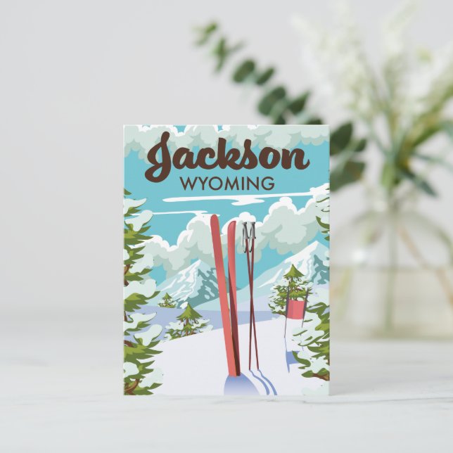 Jackson Wyoming ski poster Postcard (Standing Front)