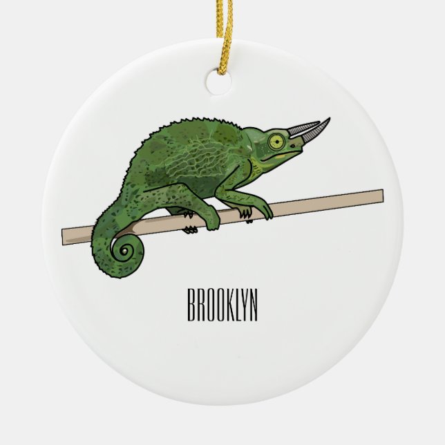 Jackson's chameleon cartoon illustration ceramic tree decoration (Front)