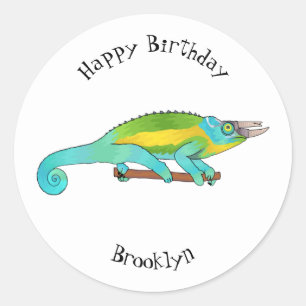 Jackson's chameleon cartoon illustration classic round sticker