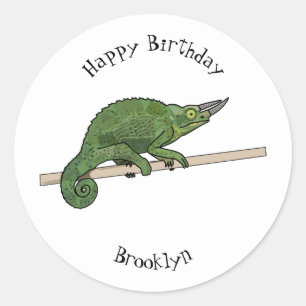 Jackson's chameleon cartoon illustration classic round sticker