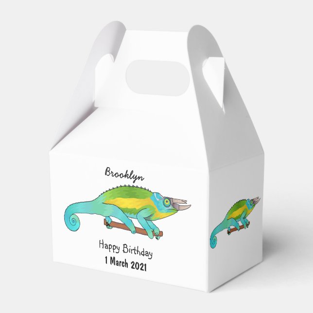 Jackson's chameleon cartoon illustration favour box (Front Side)