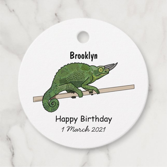 Jackson's chameleon cartoon illustration favour tags (Front)
