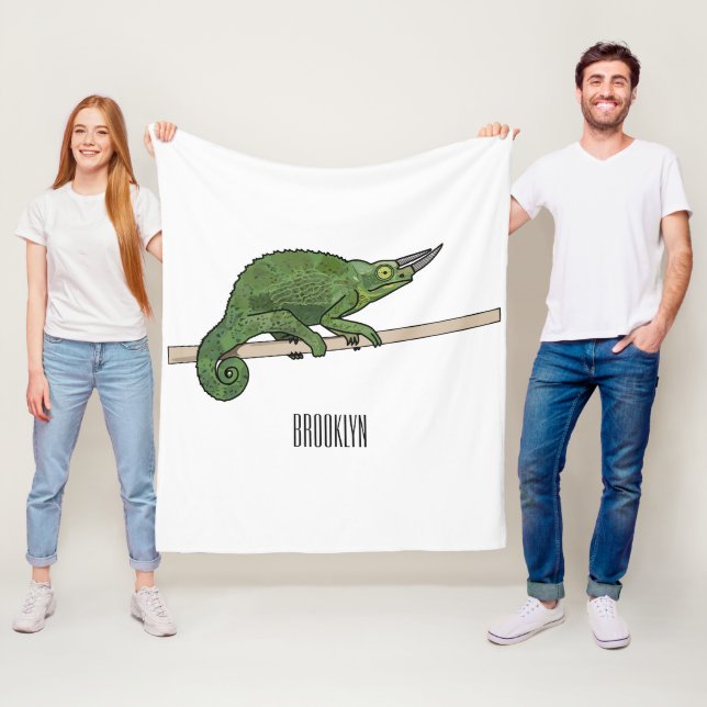 Jackson's chameleon cartoon illustration fleece blanket (In Situ)