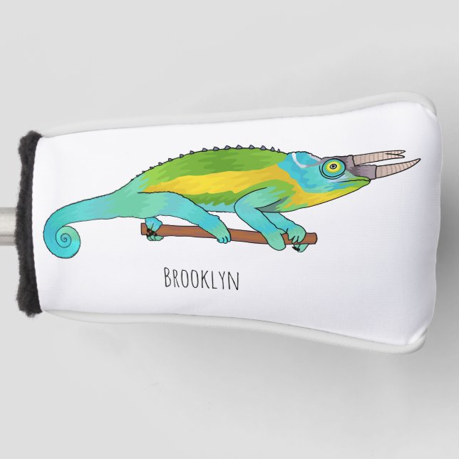 Jackson's chameleon cartoon illustration  golf head cover (Front)