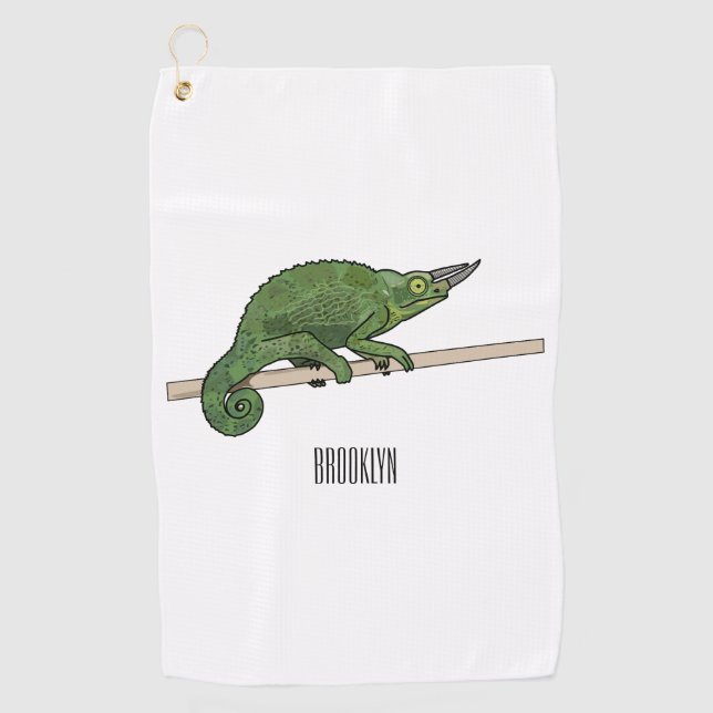 Jackson's chameleon cartoon illustration golf towel (Front)