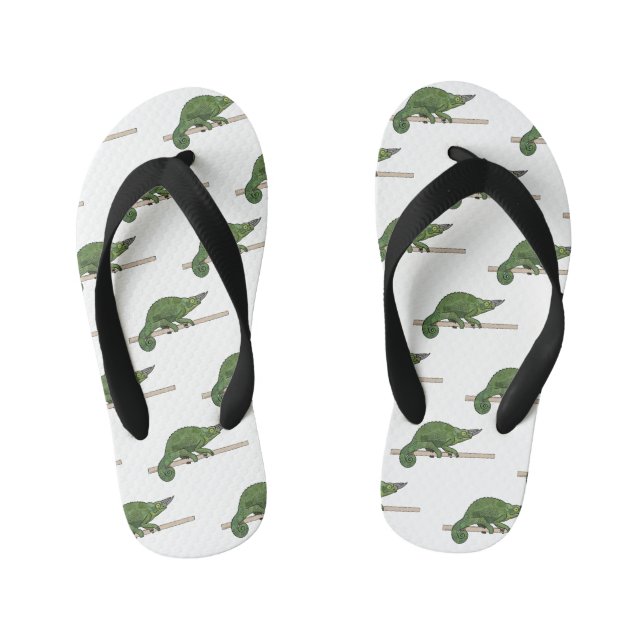 Jackson's chameleon cartoon illustration kid's flip flops (Footbed)