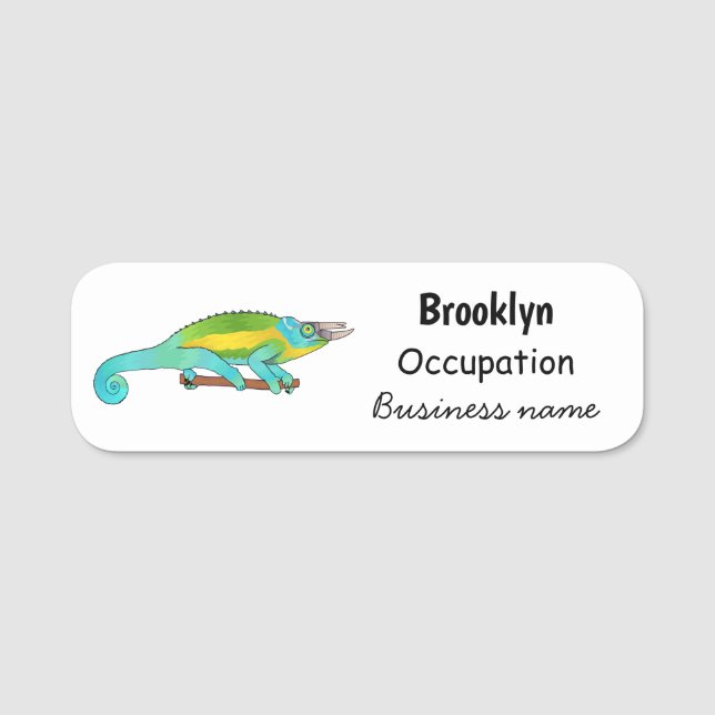 Jackson's chameleon cartoon illustration name tag (Front)