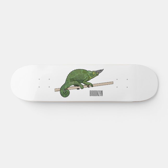 Jackson's chameleon cartoon illustration skateboard (Horz)