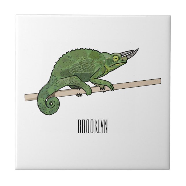 Jackson's chameleon cartoon illustration tile (Front)