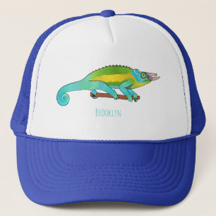 Jackson's chameleon cartoon illustration  trucker hat