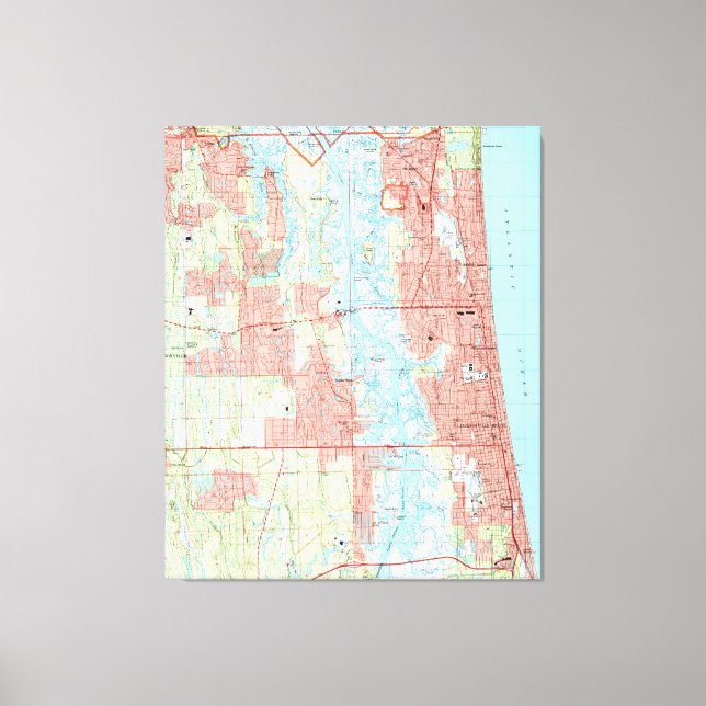 Jacksonville Beach and Atlantic Beach Florida Map Canvas Print (Front)