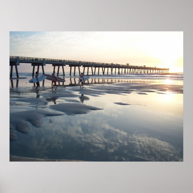Jacksonville Beach, Florida - Surfer Sunrise Poster (Front)