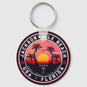 Jacksonville Beach Florida tropical Retro Sunset Key Ring
