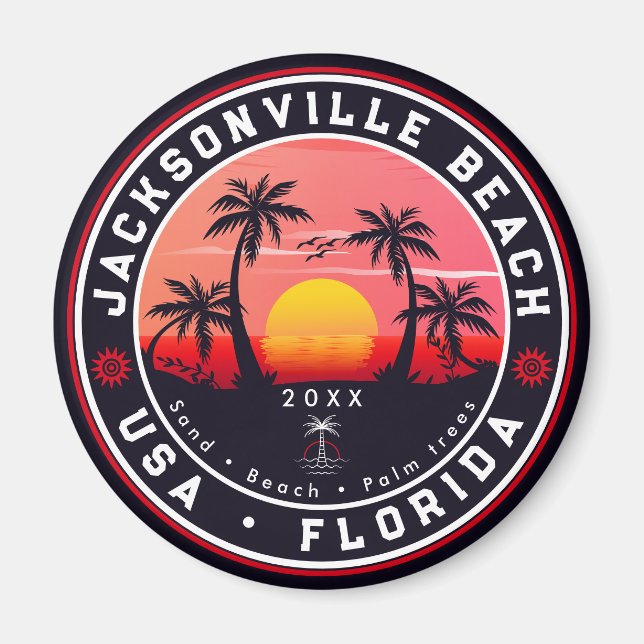 Jacksonville Beach Florida tropical Retro Sunset Magnet (Front)
