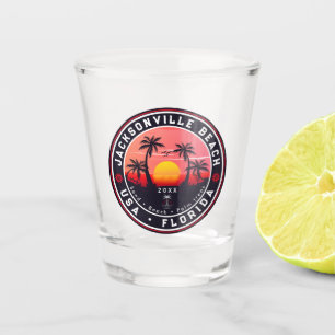 Jacksonville Beach Florida tropical Retro Sunset Shot Glass