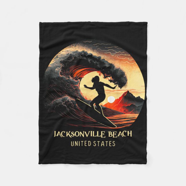 Jacksonville Beach United States Surfing Surfboard Fleece Blanket (Front)