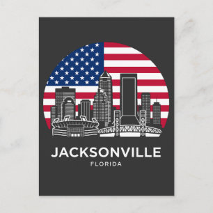 Jacksonville City Florida American Flag Postcard