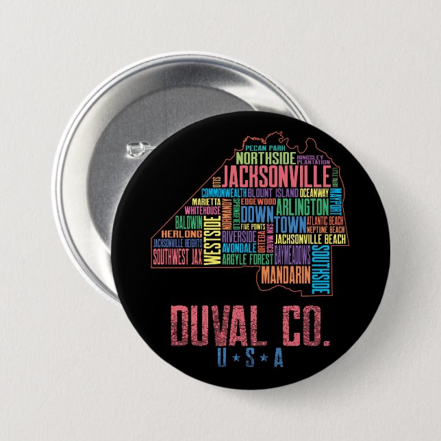 Jacksonville Duval County Florida USA Map 7.5 Cm Round Badge (Front & Back)