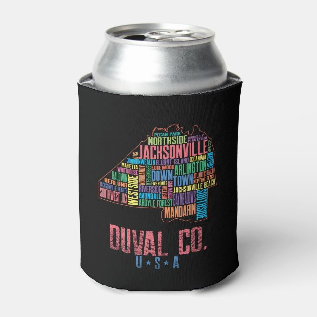 Jacksonville Duval County Florida USA Map Can Cooler (Can Front)