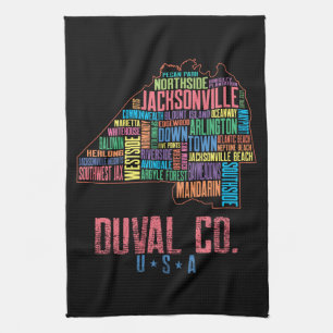 Jacksonville Duval County Florida USA Map Tea Towel