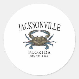 Jacksonville Fl Blue Crab Since 1564 Arched Black  Classic Round Sticker