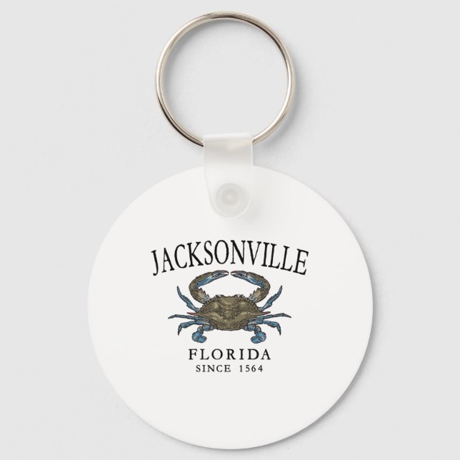 Jacksonville Fl Blue Crab Since 1564 Arched Black  Key Ring (Front)
