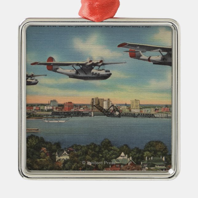 Jacksonville, FL - Navy Bombers over St. John's Metal Tree Decoration (Front)