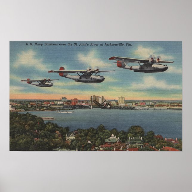 Jacksonville, FL - Navy Bombers over St. John's Poster (Front)