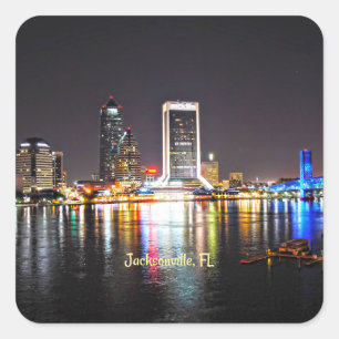 Jacksonville, FL Skyline at Night Square Sticker