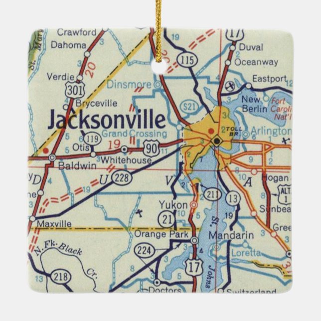 Jacksonville FL Vintage Map Ceramic Ornament (Back)